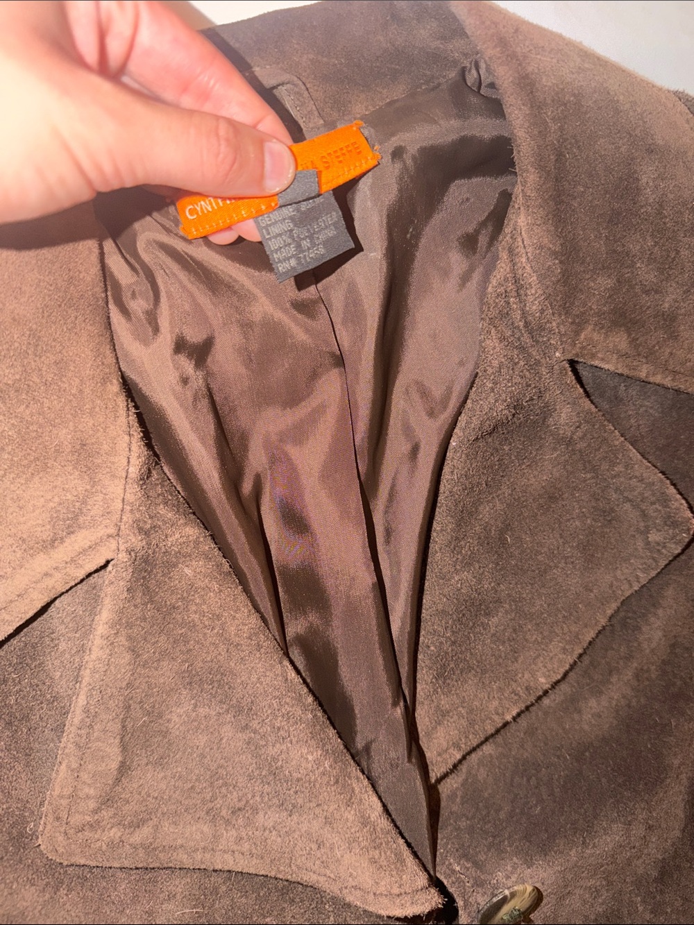 Cynthia Steffe Genuine Brown Suede Coat, size 2 - Picture 9 of 16